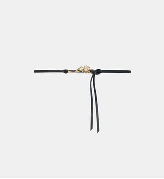 Ceinture en cuir et bijou fleur - Maje - Noir