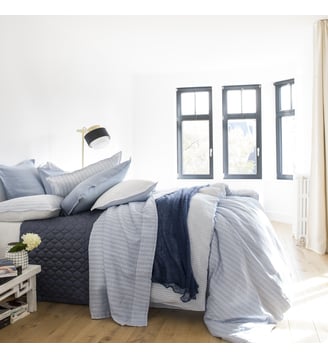 Housse de couette imprimée en lin, ULYSSE - Alexandre Turpault - Bleu denim