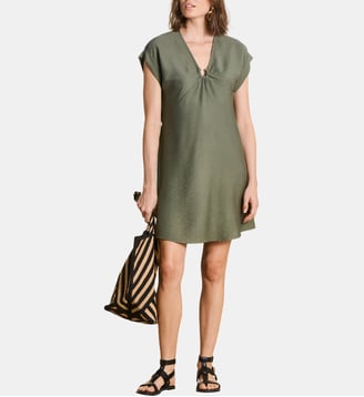 Robe courte col V avec boucle - La Fée Maraboutée - Kaki