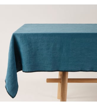 Nappe Rectangulaire  Lin lavé à finition point de feston - Madura - Indigo et feston noir