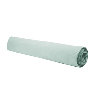 Drap housse en percale de coton lavé, DOUCEUR LAVÉE - Blanc Cerise - Bleu céladon