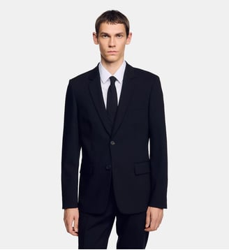 Veste de costume droite en laine vierge - Sandro - Noir