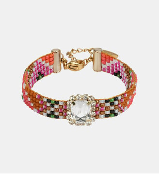 Bracelet réglable perles tissées cabochon central STRIPPY - Hipanema - Corail