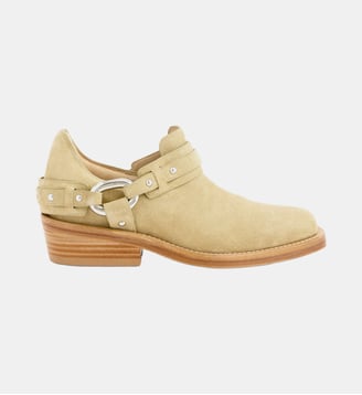 Bottines biker en cuir - Rabanne - Beige et argent