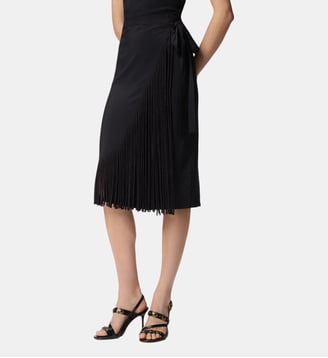 Jupe portefeuille mi-longue à franges - Pinko - Limousine noire