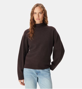 Pull tricot 100% laine col cheminée - Ikks - Marron foncé