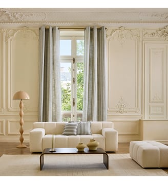 Rideau À Oeillets Dorés Tamisant Jacquard de rayures - Madura - Céladon et naturel