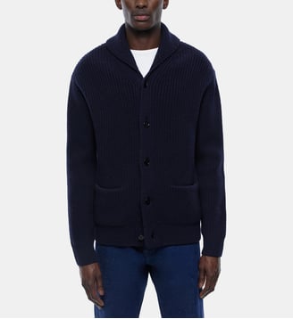 Cardigan droit en laine col châle - Fursac - Bleu marine