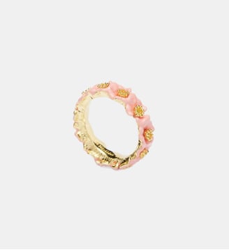 Bague fine fleurs roses et pistils dorés Les Néréides