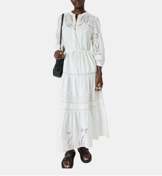Robe longue à broderies en coton - RHONIE - Gerard Darel - Écru