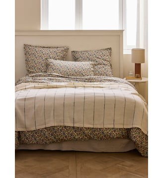 Plaid rayé en chanvre, coton et lin - Cyrillus - Rayure bleue