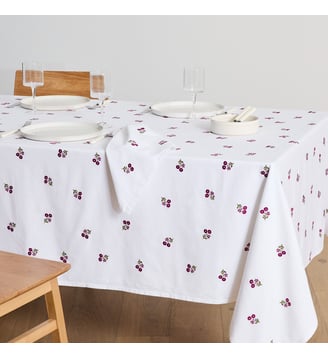 Nappe brodée, en coton et lin - La Redoute Interieurs - Blanc