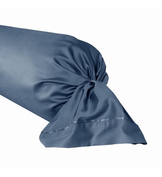Taie de traversin unie en satin de coton bio, TEOPHILE - Alexandre Turpault - Bleu marine