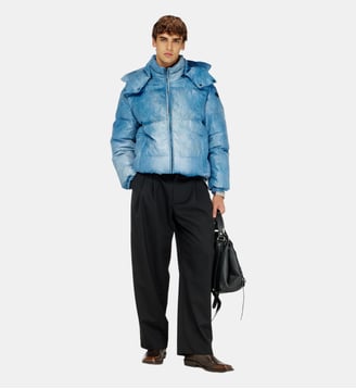 Doudoune à capuche avec imprimé effet denim - Diesel - Bleu clair