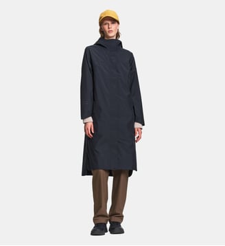 Parka très longue imperméable à fentes et capuche ajustable - Aigle - Bleu nuit