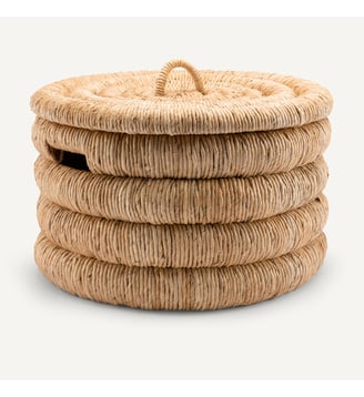 Panier rond avec couvercle bananier tressé - AM.PM - Naturel