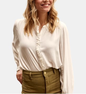 Blouse manches longues col mao uni BIRDY - La Petite Etoile - Écru