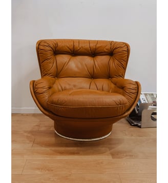 Fauteuil en cuir pivotant Jakob N°860- Produit chiné - Debongout - Marron