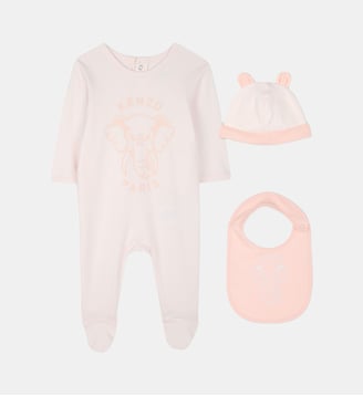 Ensemble pyjama + bonnet + bavoir - Kenzo Kids - Rose clair