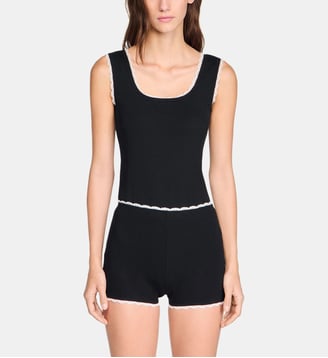 Short en coton côtelé perlé brodé - Sandro - Noir