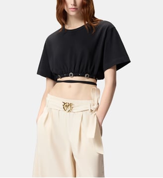 T-shirt cropped à lacet et détails western - Pinko - Limousine noire
