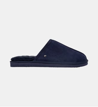 Chaussons Mules en cuir et interieur ultra doux en fausse fourrure - Isotoner - Marine