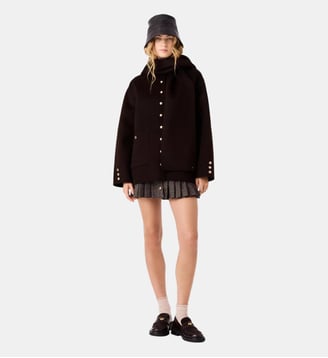 Manteau en laine à écharpe amovible - Maje - Marron foncé