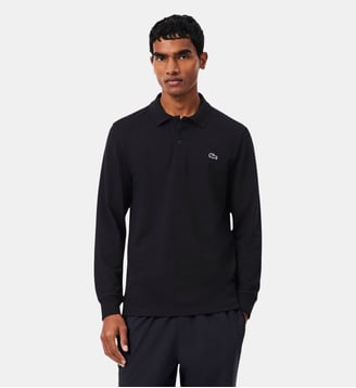 Polo regular fit manches longues en coton mélangé - Lacoste - Noir