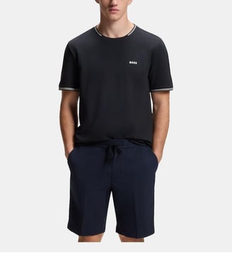 T-shirt droit stretch avec rayures et logo - BOSS - Dark blue