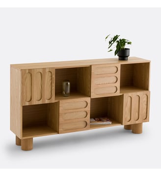Buffet bas, plaqué chêne, longueur 165 cm - La Redoute Interieurs - Chêne