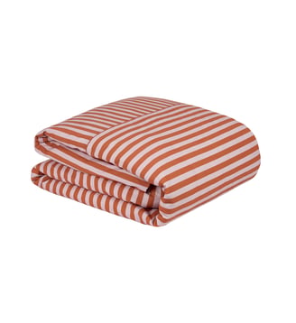 Housse de couette lit double Leonard - Nobodinoz - Rayures rouges et mauve