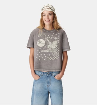 Tee-shirt oversize délavé visuel aigle - Ikks - Gris foncé
