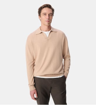Polo manches longues tricot - Ikks - Beige
