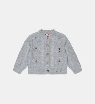 Cardigan avec torsades et broderies florales - Marni - Gris