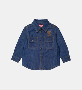 Chemise en denim à manches longues avec logo - Diesel Kids - Denim bleu