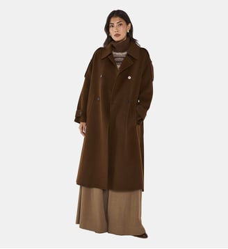 Manteau Long En Laine Mélangée Cassandre - Maison 123 - Tabac