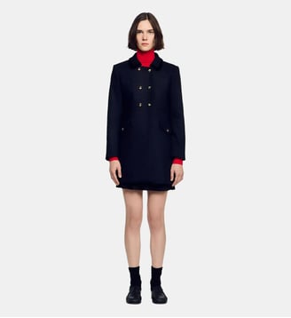 Manteau mi-long à col en velours - Sandro - Noir