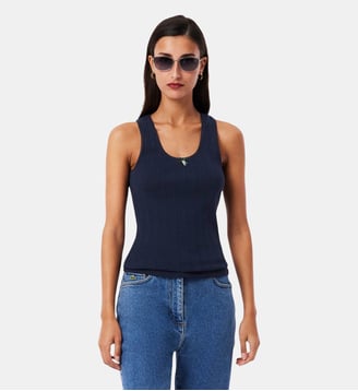 Débardeur slim fit coton maille pointelle - Lacoste - Bleu marine