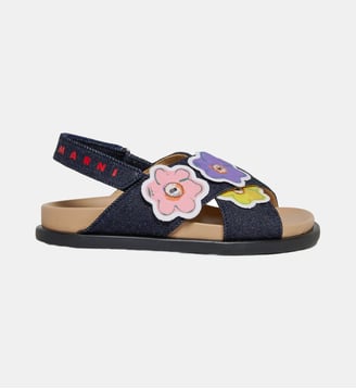 Sandales avec applications florales et logo - Marni - Bleu foncé
