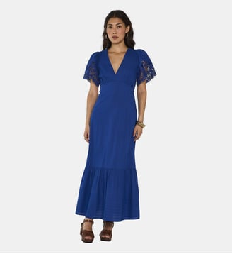 Robe À Manches Courtes Brodées En Coton Pauline - Maison 123 - Bleu roi