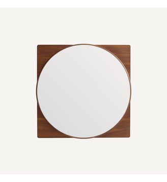 Miroir rond avec encadrement en noyer, hauteur 50 cm AM.PM