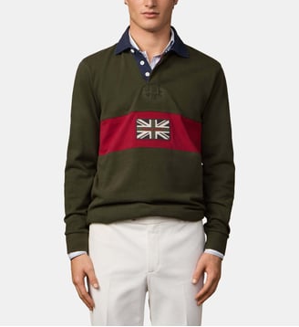 Polo De Rugby Peaks À Manches Longues Coupe Regular - Hackett London - Forest green