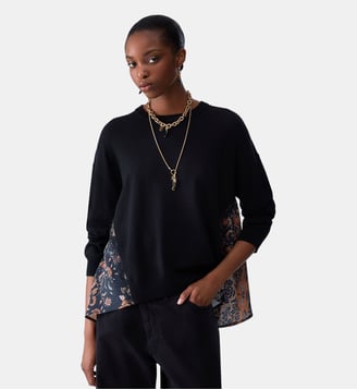 Maille avec empiècements en satin - Liu Jo - Noir et beige