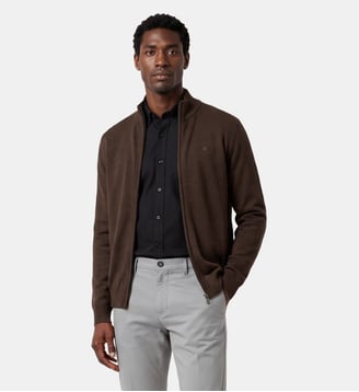 Gilet zippé Malone en maille laine - Serge Blanco - Marron