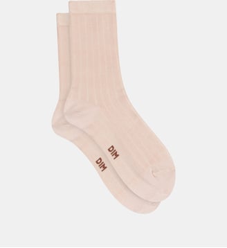 Mi-chaussettes effet satiné Mode - Dim - Crème