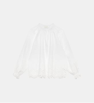 Blouse manches longues col v imprimé broderie BYLA - La Petite Etoile - Écru