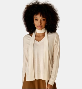 Pull col v uni MELYAF - La Petite Etoile - Écru