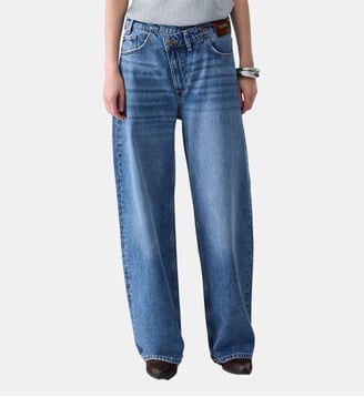 Jean droit avec ceinture asymétrique - Liu Jo - Denim bleu