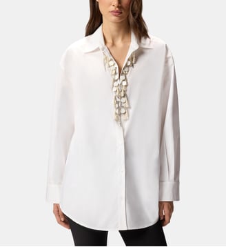 Chemise avec applications de bijoux - Pinko - Blanc brillant