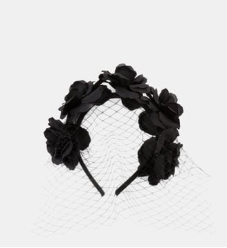 Serre-tête voile avec fleurs Halloween - Balaboosté - Noir